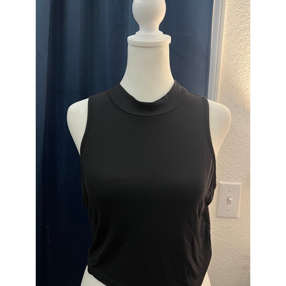 Women's Black Mock Neck Sleeveless Crop Top Black tank top shein women’s XL - Picture 2 of 5